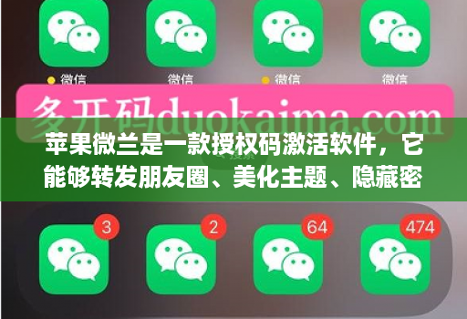 苹果微兰是一款授权码激活软件,它能够转发朋友圈、美化主题、隐藏密友和自动跟圈,还具备分身功能。